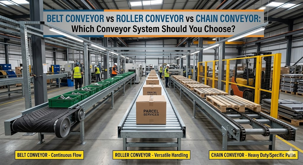 belt conveyor vs roller conveyor vs chain conveyor